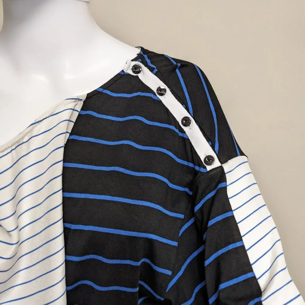 ST. JOHN Viscose/Spandex White & Navy Blue Striped Nautical Top - Picture 6 of 8